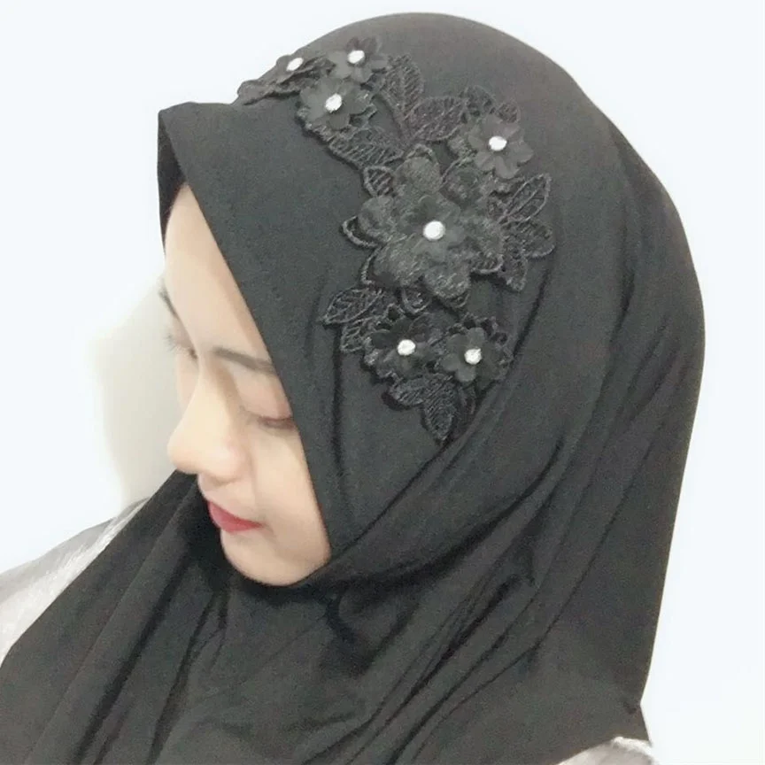

Crystal hemp islamic hijab Muslim lace embroidery hijab shawls full cover turban women instant hijab stretch jersey headscarf