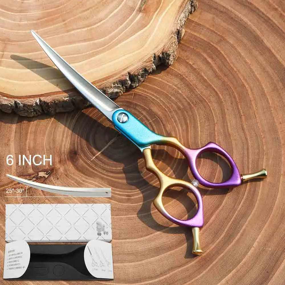 6 INCH Curved 2 Профессиональные ножницы для стрижки собак кривая 6 дюймов 6,5 дюймов изогнутые ножницы легкий вес многоцветный Япония 440C Kingbird Топ класс - Цвет: 6 INCH Curved 2