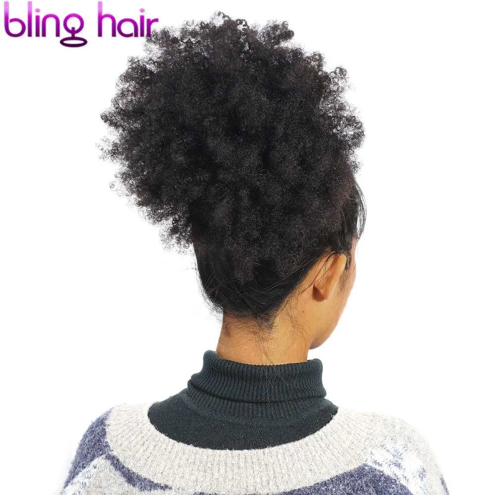 Bling hair бразильские волосы афро кудрявые пряди с закрытием Remy человеческие волосы пряди 4*4 на шнуровке натуральный цвет