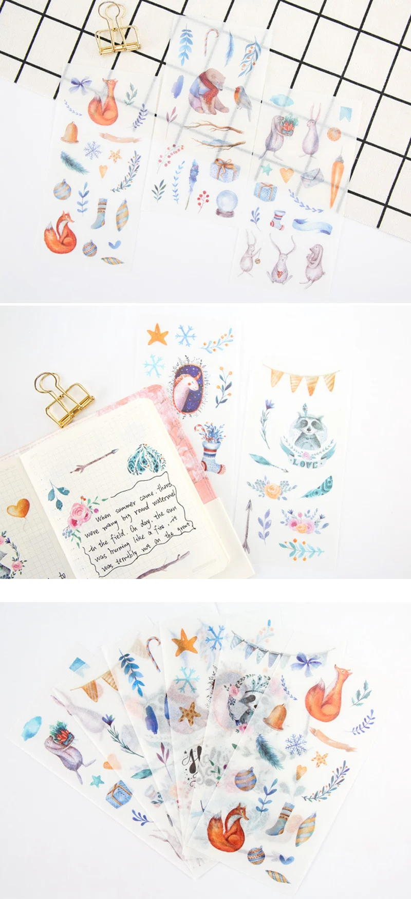 6 листов/партия мультфильм милый лиса медведь бумажная наклейка, сделай сам, скрапбукинг дневник наклейки в альбом почтовые принадлежности Школьные принадлежности