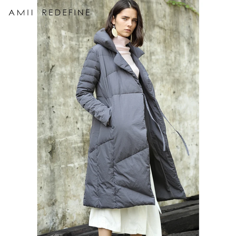Amii Redefine90 % белый утиный пух куртки женские зимние 2018 повседневные однотонные