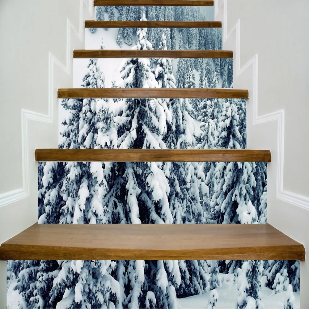 

6pcs/set 18cm x 100cm Snowy Pine Trees Pattern Stair Sticker Art Poster LTT094