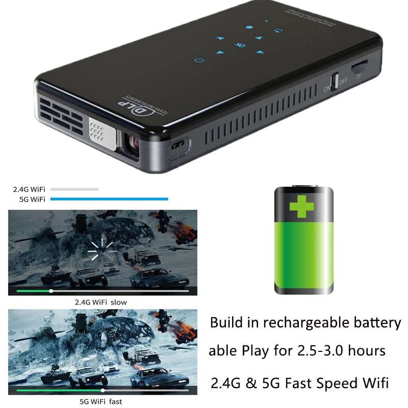 SmartIdea НОВЫЙ X2 Размер телефона HD проектор AC3 Android WiFi DLP смарт Beamer Bluetooth батарея