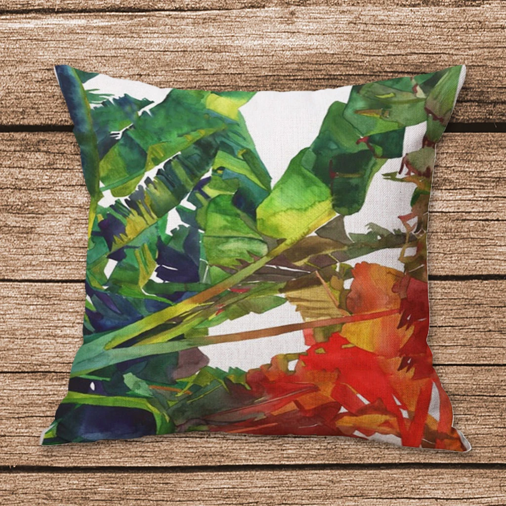 Африканское Тропическое растение наволочка с принтом зеленые листья льняные