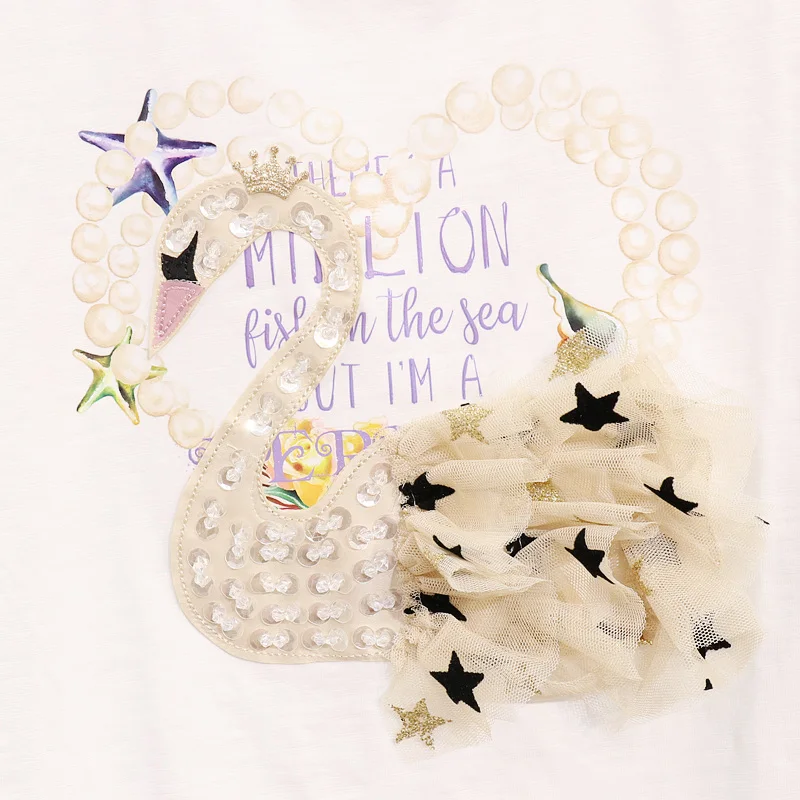 Женский Брючный комплект ALPHALMODA футболка с коротким рукавом и принтом лебедя