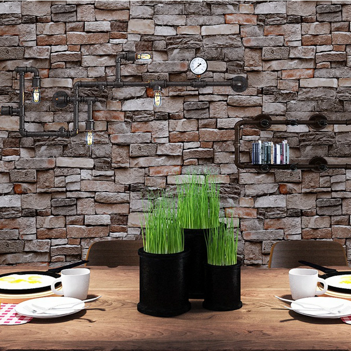 3D обои с имитацией камня в деревенском стиле настенные стереоскопические из