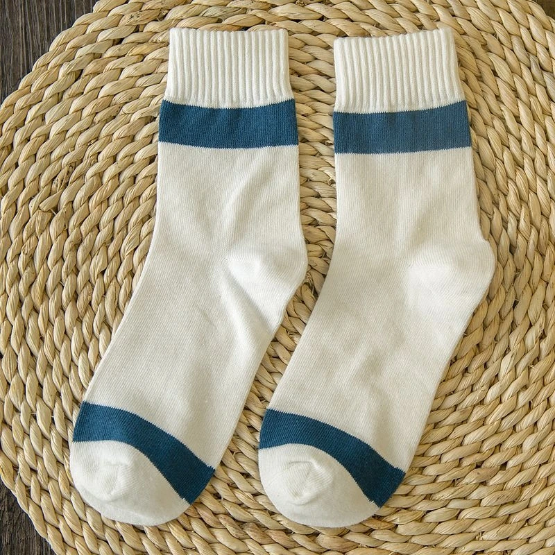 Лот из 5 пар полосатых хлопковых женских повседневных носочков пять цветов в