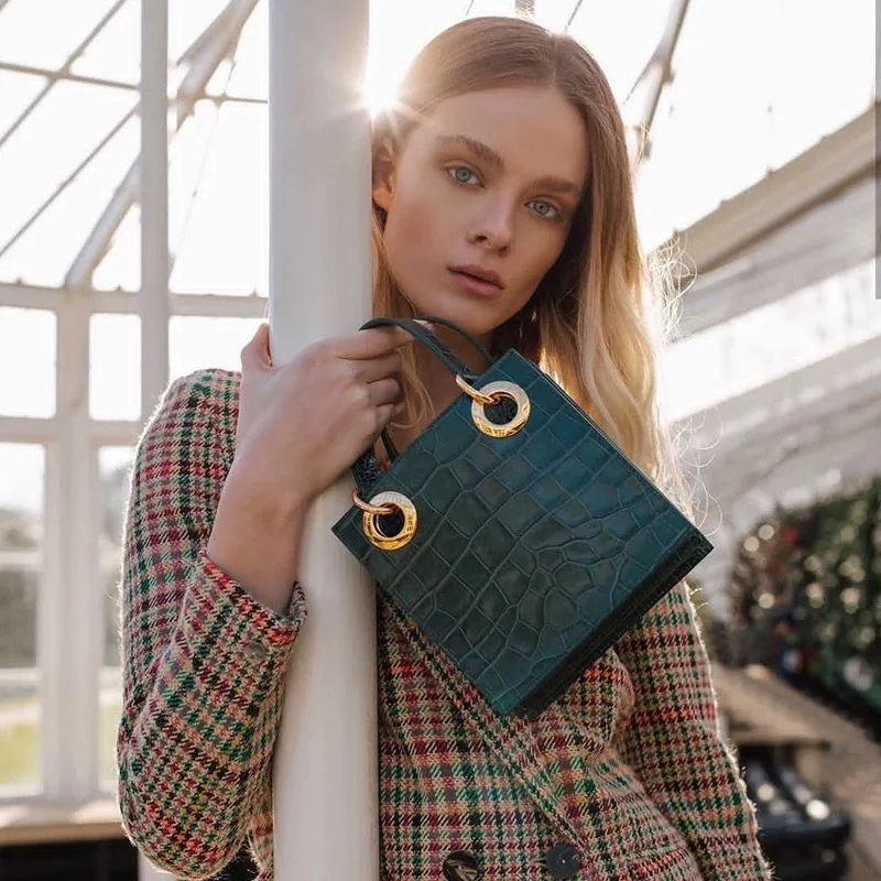 2019 Весна Лето Новая Женская стильная зеленая сумка с двумя ручками из