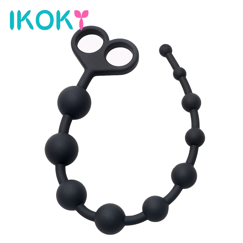 IKOKY силиконовая Анальная пробка с длинными бусинами для начинающих черный