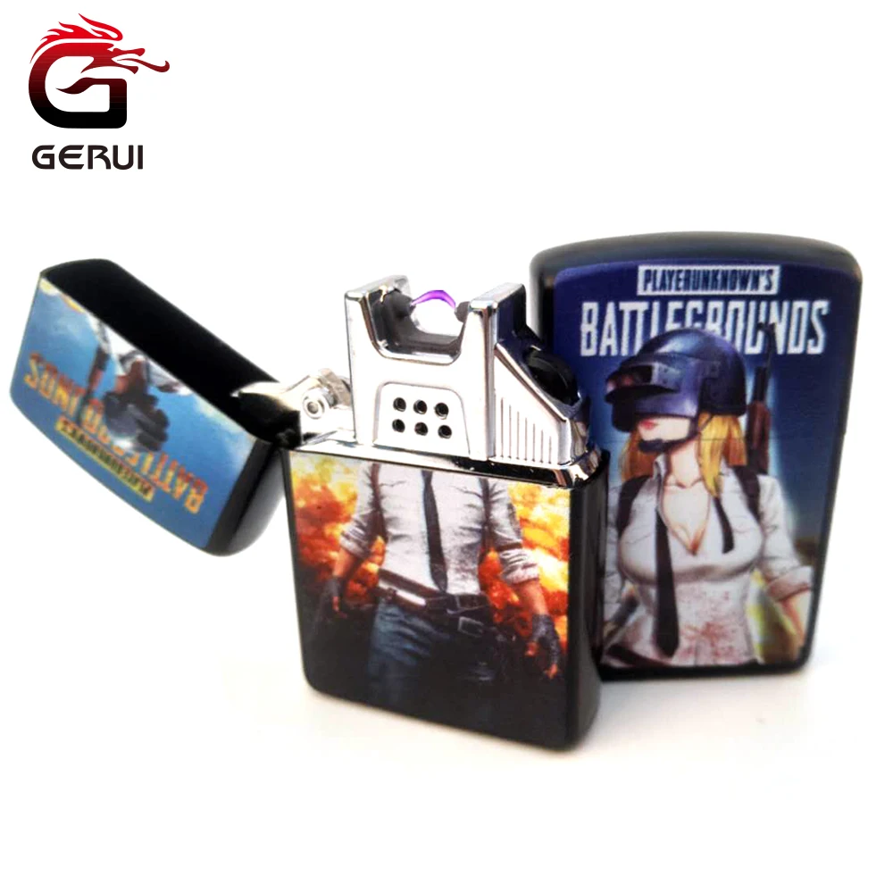 GERUI Горячая игра PUBG USB зажигалки для сигарет цинковый сплав ветрозащитная Электронная зажигалка импульсная дуговая Зажигалка для сигар