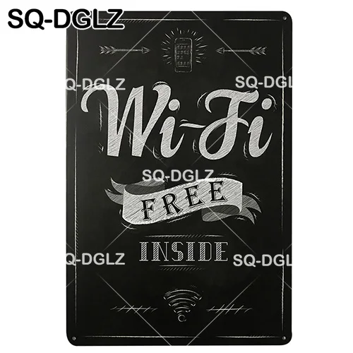 [SQ-DGLZ] Wi-Fi зона жестяная вывеска Настенный декор Бесплатный WiFi доступен здесь металлические поделки живопись таблички нет WiFi художественный плакат - Цвет: 0006