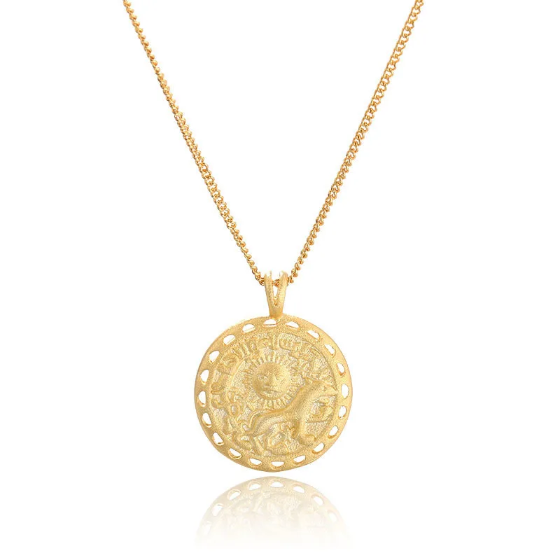 925 Silver Necklace 925 пробы серебряный медальон в форме солнца ожерелье для женщин животное ожерелье из золотых монет ключицы цепи ювелирное изделие в подарок с подвесками Kolye Винтаж - Окраска металла: 925 Silver Necklace