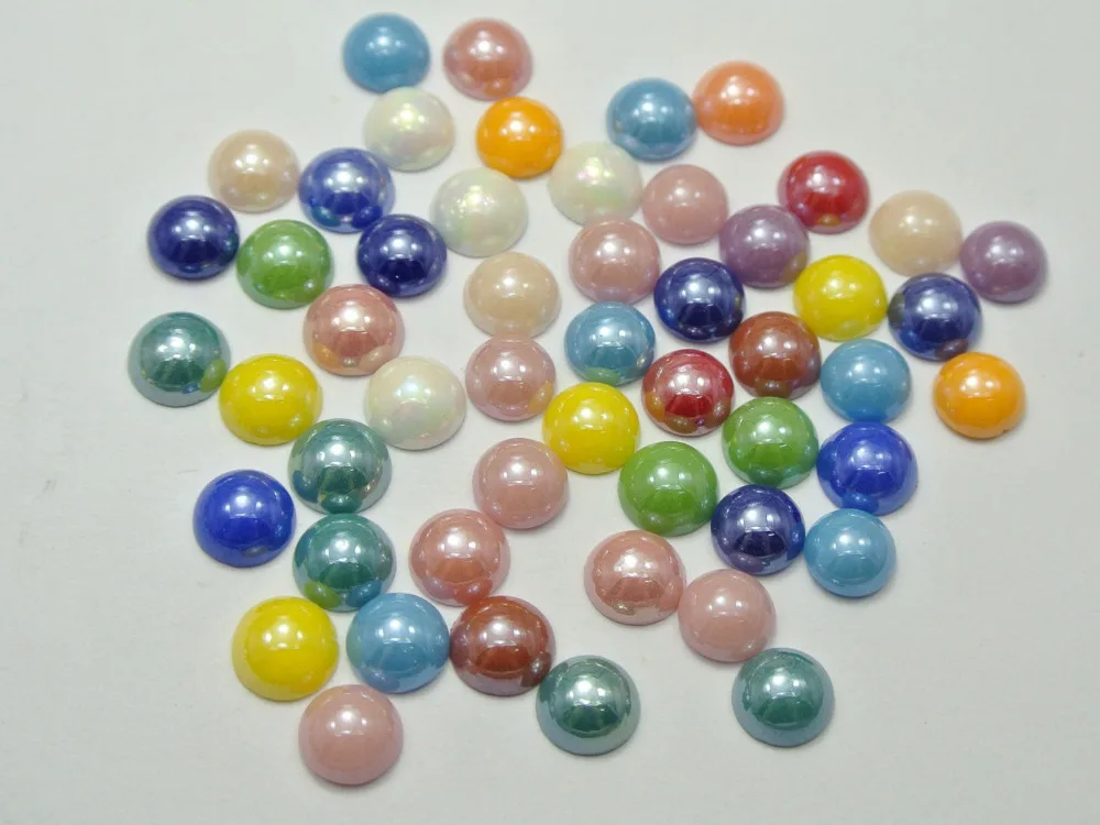

200 Mixed Color Luater AB Round Flatback Glass Cabochon Half Pearl 8mm