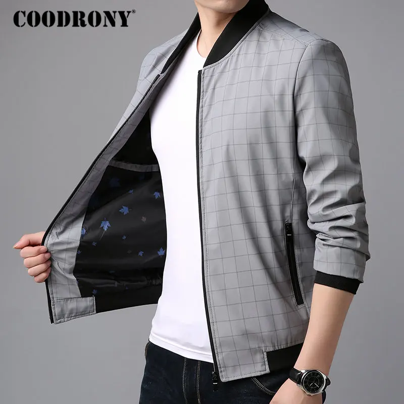 COODRONY, куртка-бомбер со стоячим воротником, мужская повседневная клетчатая уличная одежда, осень-зима, мужские куртки и пальто, Приталенная модель 8805