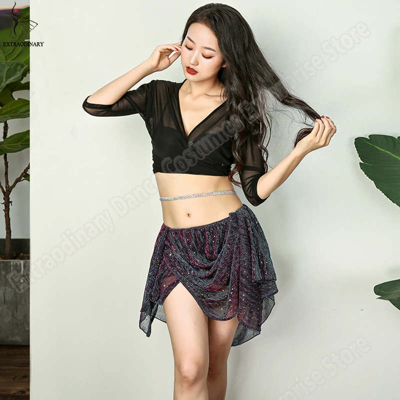 Женский костюм для танца живота комплект из топа и шарфа с блестками V образным