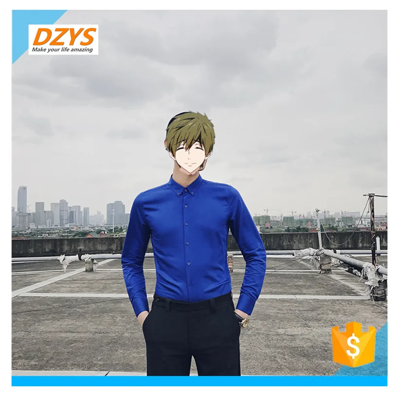 

DZYS Men's Solid Color Joker Simple Business Long Sleeve Shirt Four Seasons Slim Tide Youth Shirt