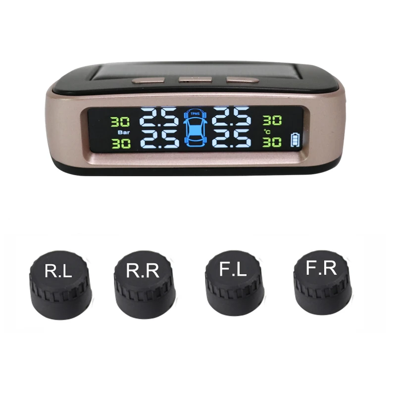 picture color Система контроля давления в шинах Tpms Sensorsolar, система безопасности автомобиля, интеллектуальное управление шинами, беспроводной, 4 колеса, внешние внутренние датчики, Usb - Тип: picture color