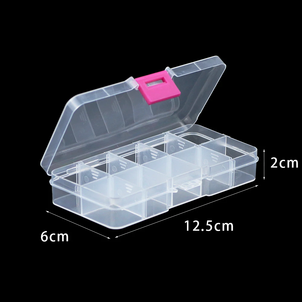 

WLYeeS10 Slots Adjustable Plastic Storage Jewelry Box Transparent Compartment Container Case for jewelry Necklace rectangle Box