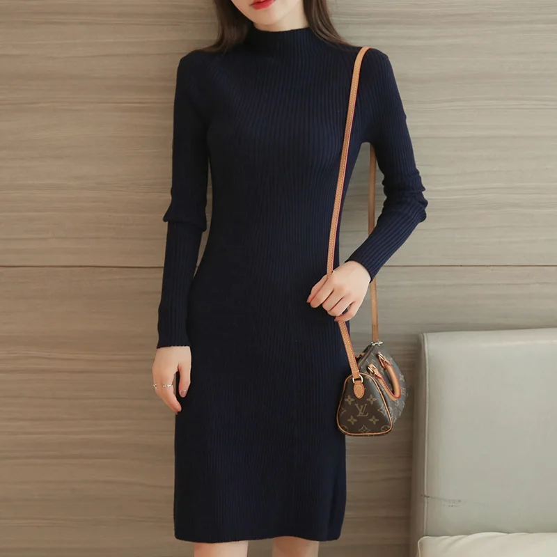 

2020 New winter dress Korean all-match slim slim color in the long half turtleneck sweaters backing