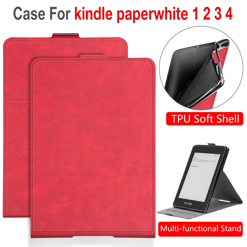 KPW1234 TYTPU RD Чехол PU для Amazon Kindle Paperwhite 1 2 3 4 2012 2013 Smart 6 дюймов электронная книга стенд Универсальный вертикальный Автоматический Режим сна/пробуждения - Цвет: KPW1234 TYTPU RD