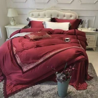 luxury 4pcs 120s white golden lace egyptian cotton royal bedding set queen king wedding duvet cover bed sheet set pillowcase red