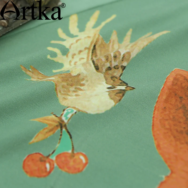 ARTKA/Летняя Новинка хлопковая Футболка с круглым вырезом и принтом лисы цвет