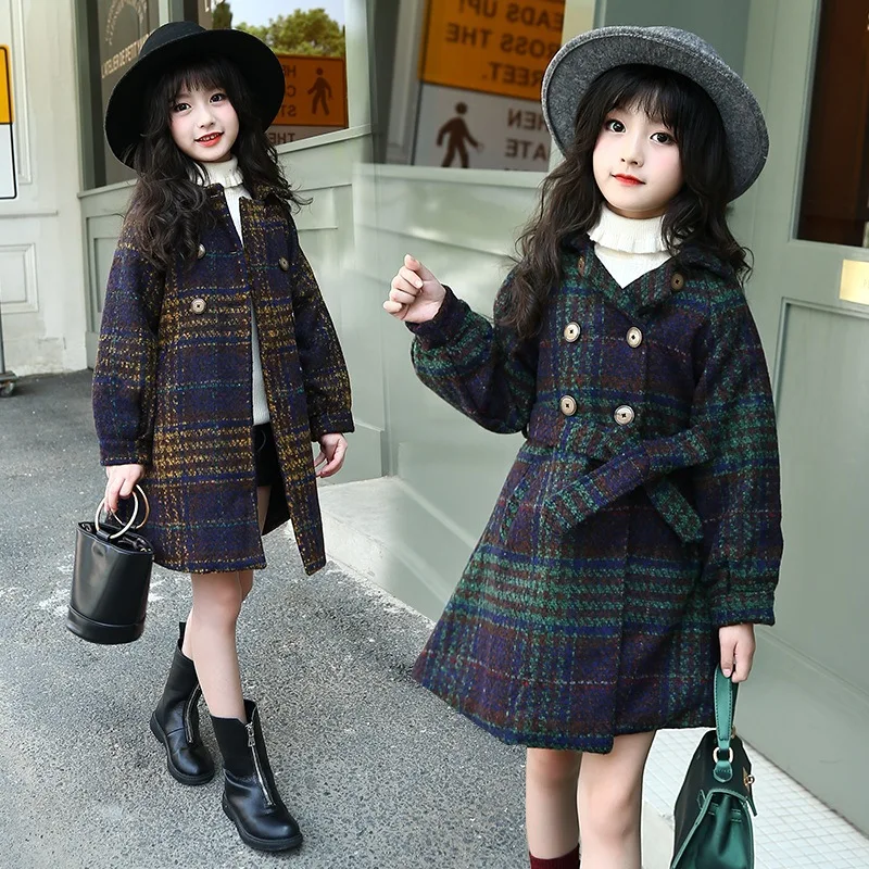 Осенне зимнее шерстяное пальто в клетку для девочек|wool coat girl|girls wool coatgirls dress |
