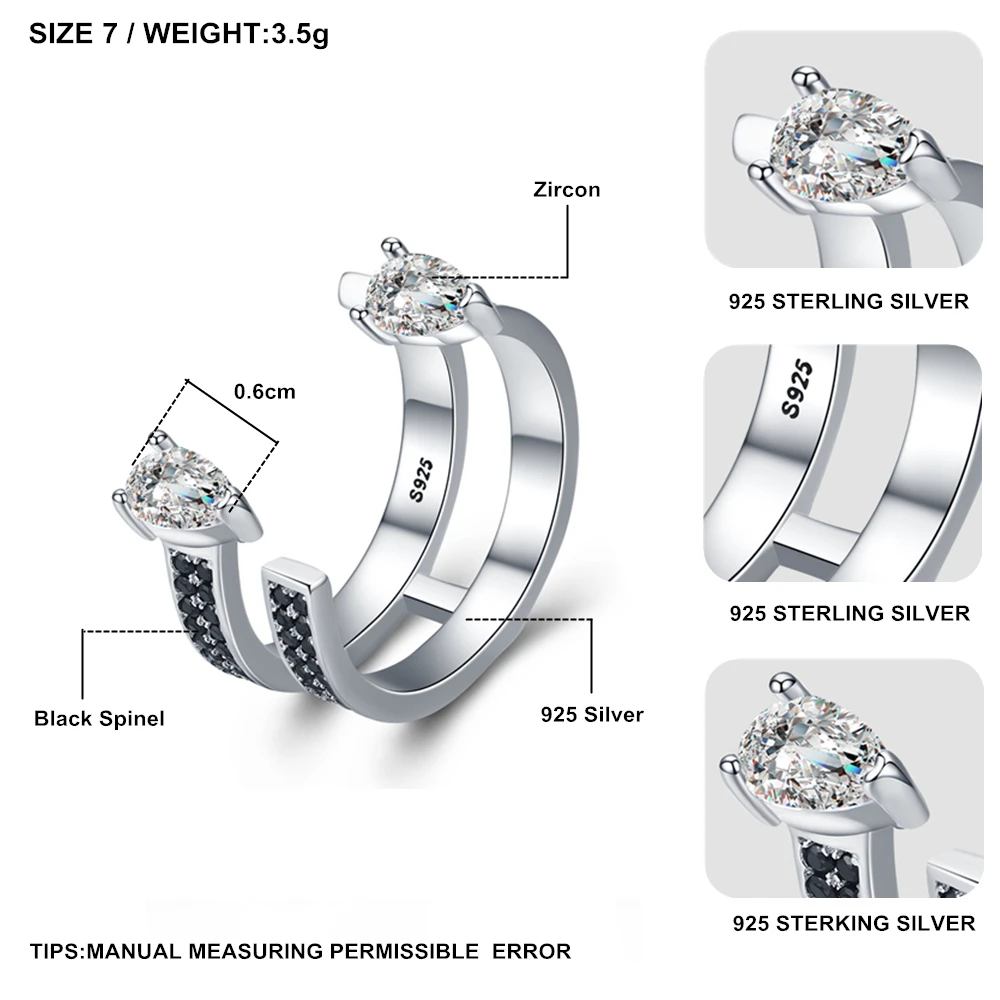 [BLACK AWN] Cute 925 Sterling Silver Jewelry Elegant Engagement Rings for Women Black Spinel Finger Ring G058 | Украшения и