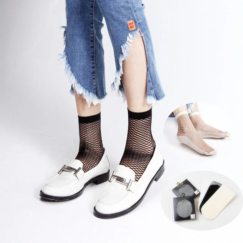 Женские модные носки в сеточку BY8106 однотонные черные с бархатной подошвой более