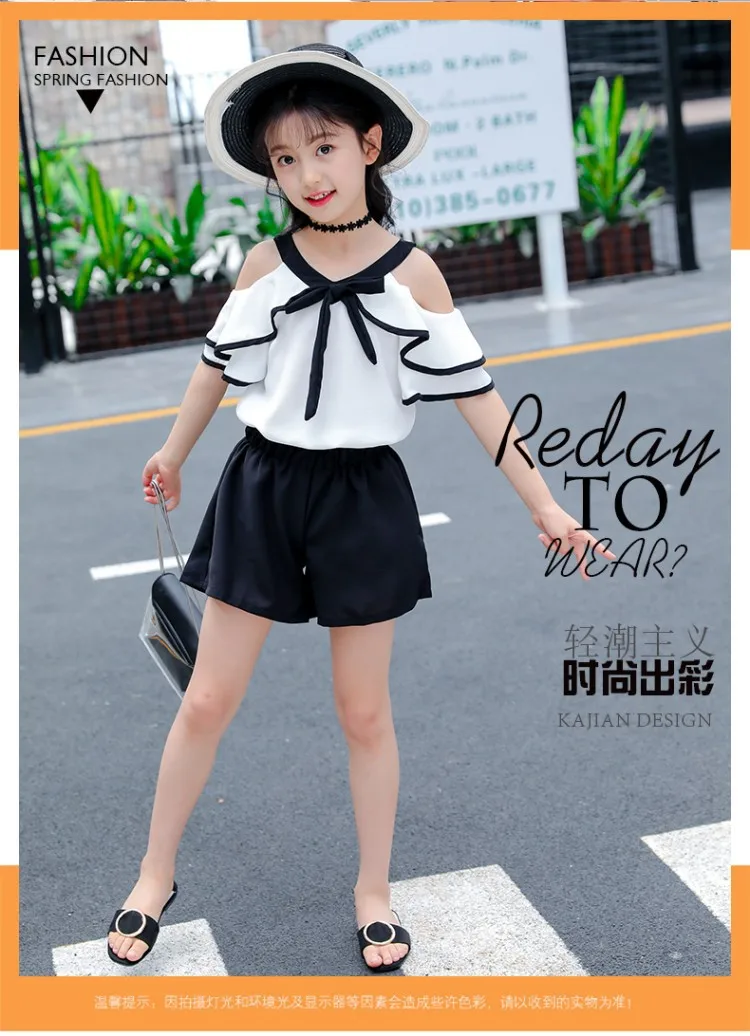 2019 комплект летней одежды для девочек одежда маленьких От 3 до 13 лет топы с