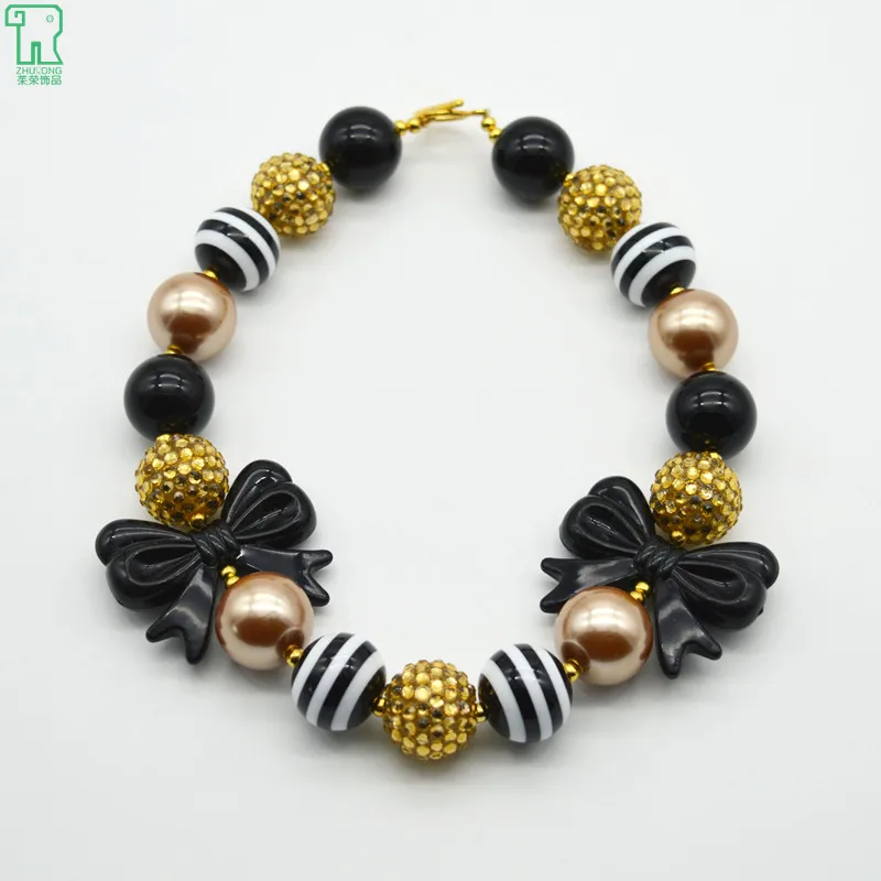 Оптовая продажа 5 шт. ожерелье для девочек с черным бантом детское Золотое