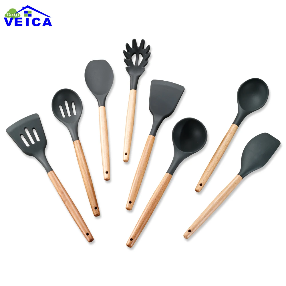 1 шт. деревянная ручка силикон наборы посуды шпатель термостойкого суповая ложка