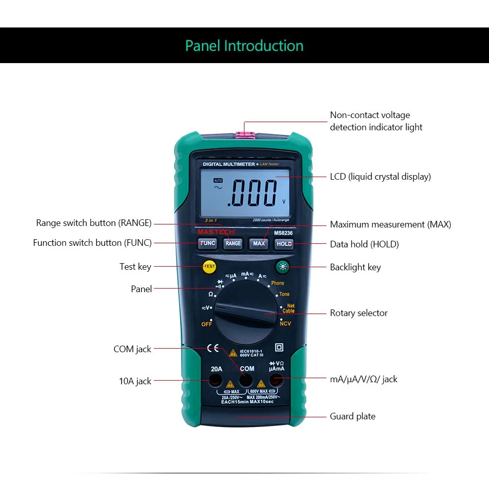 MASTECH MS8236 Цифровой мультиметр Netwoek Кабельный тестер сетевой кабель трекер тона проверка телефонной линии Бесконтактное напряжение обнаружения