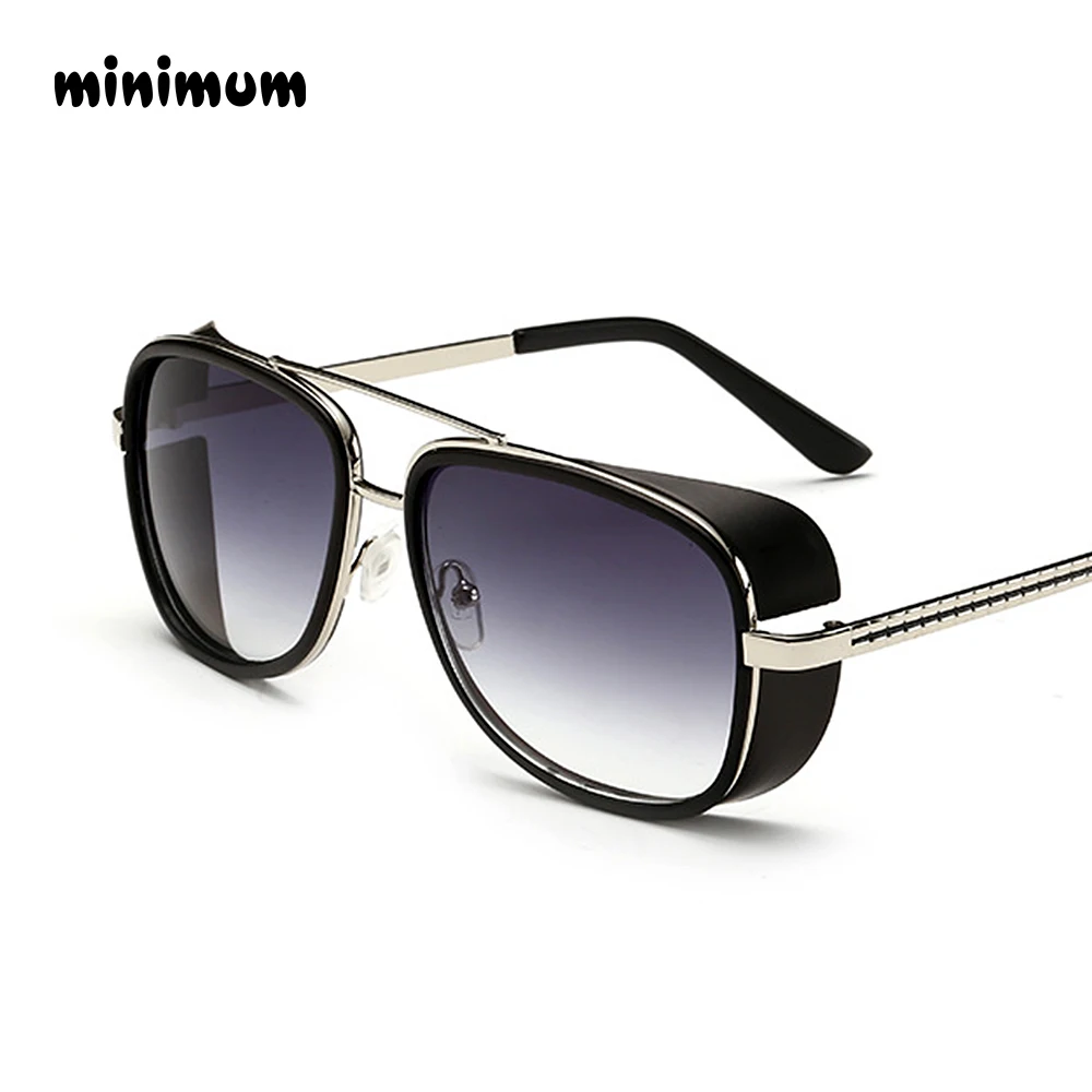 Black Sunglasses 1 Минимальный мужской стимпанк солнцезащитные очки тони старк железный человек солнцезащитные очки ретро винтажные очки стимпанк солнцезащитные очки UV400 - Цвет линз: Black Sunglasses 1