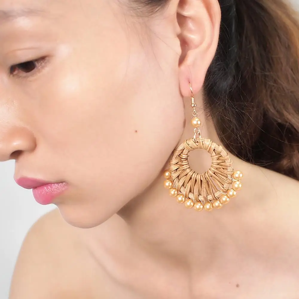 MANILAI модные плетеные серьги из ротанга с жемчугом для женщин богемные ручной