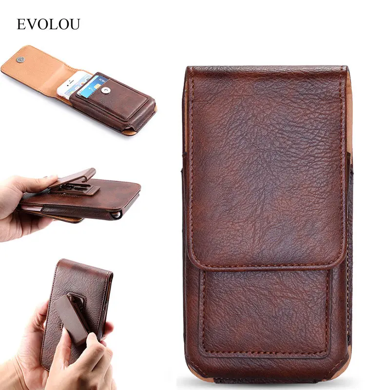 

EVOLOU Vertical Waist Bag Belt Clip Leather Case for iphone SE 2 11 Pro Max 8 7 6s Plus Universal Phone Bag Holster Card Slot