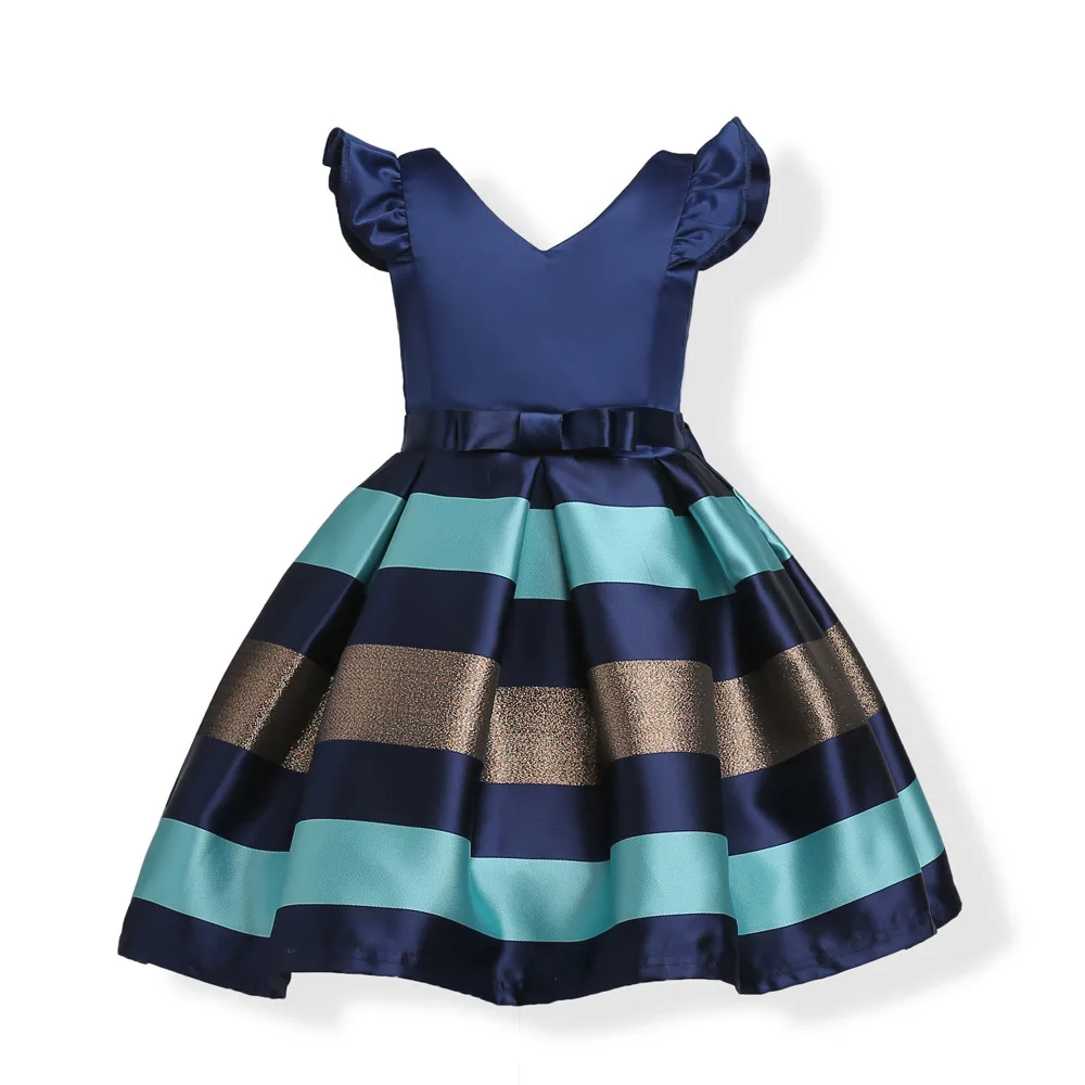 

3-10Y Formal 2018 Children Girls Striped Elegant Vestidos Costumes Princess Girl Wedding Party Dress Children Baby Kids Clothing