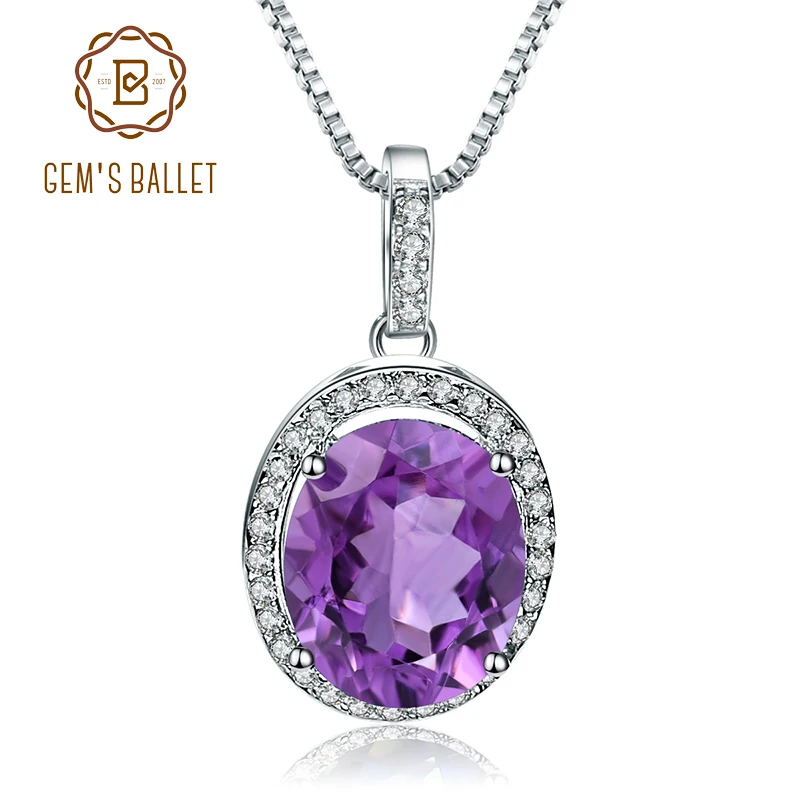 

GEM'S BALLET 925 Sterling Silver Birthstone Fine Jewelry 1.79Ct Natural Amethyst Gemstone Pendant Necklace for Women Wedding