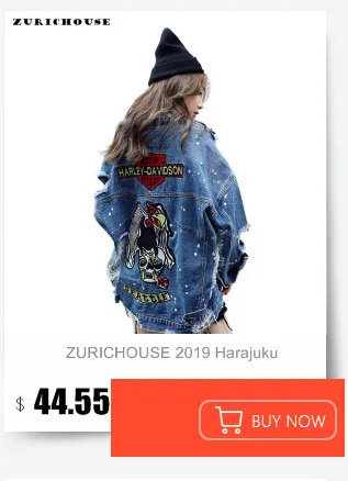 ZURICHOUSE Harajuku джинсовая куртка для женщин вышивка блестками патч винтажная уличная мода рваные женские джинсовые куртки пальто