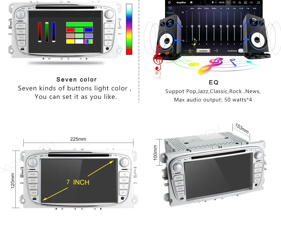 Xonrich Авторадио 2 Din Android 8,1 автомобильный dvd-плеер для Ford Focus 2 S-Max C-Max Mondeo 4 Galaxy Kuga 2008-2010 gps магнитофон