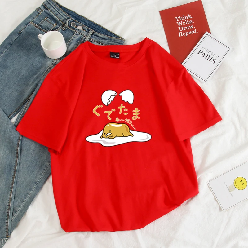 Японская забавная Футболка Harajuku Gudetama Lazy Egg Yolk, Мужская хлопковая футболка Kawaii С мультяшным принтом, новинка, женская футболка, топы
