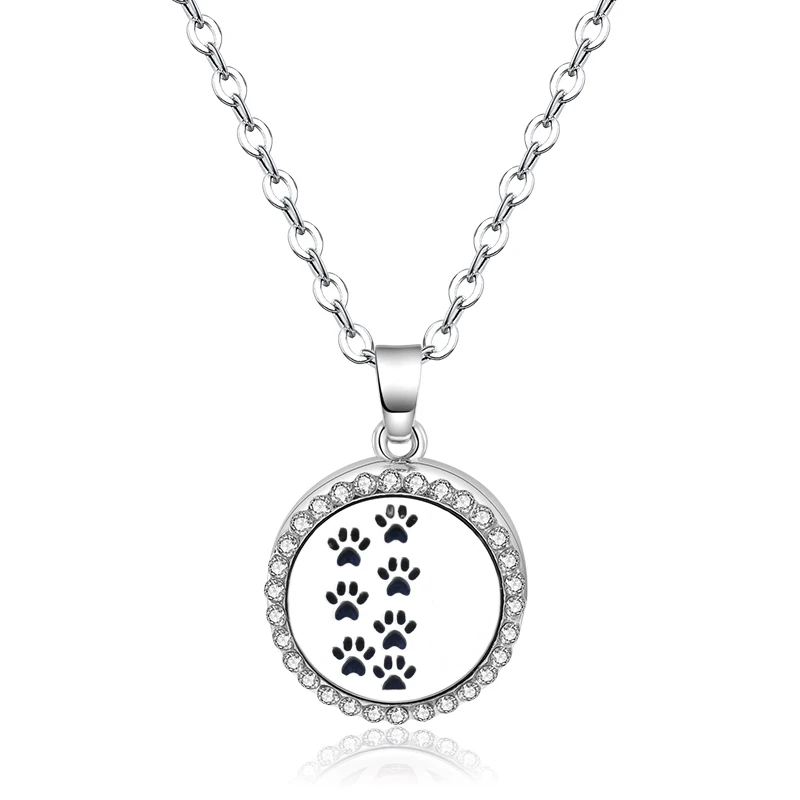 

New Hollow Aroma Necklace Palm Print Pendant Stainless Steel Perfume Essential Oil Diffuser Magnetic Locket Jewelry With Pads