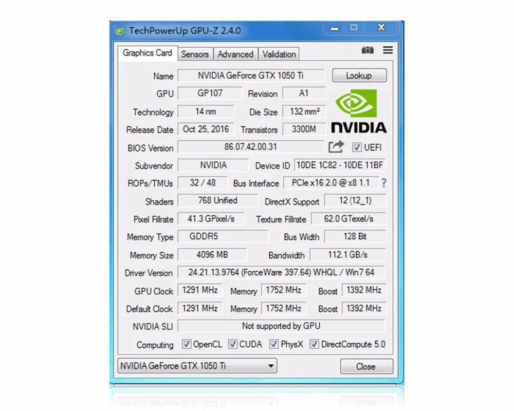 Видеокарта PCI-E GTX1050TI 4 ГБ/4096 МБ DDR5 128 бит видеокарта для Nvidia