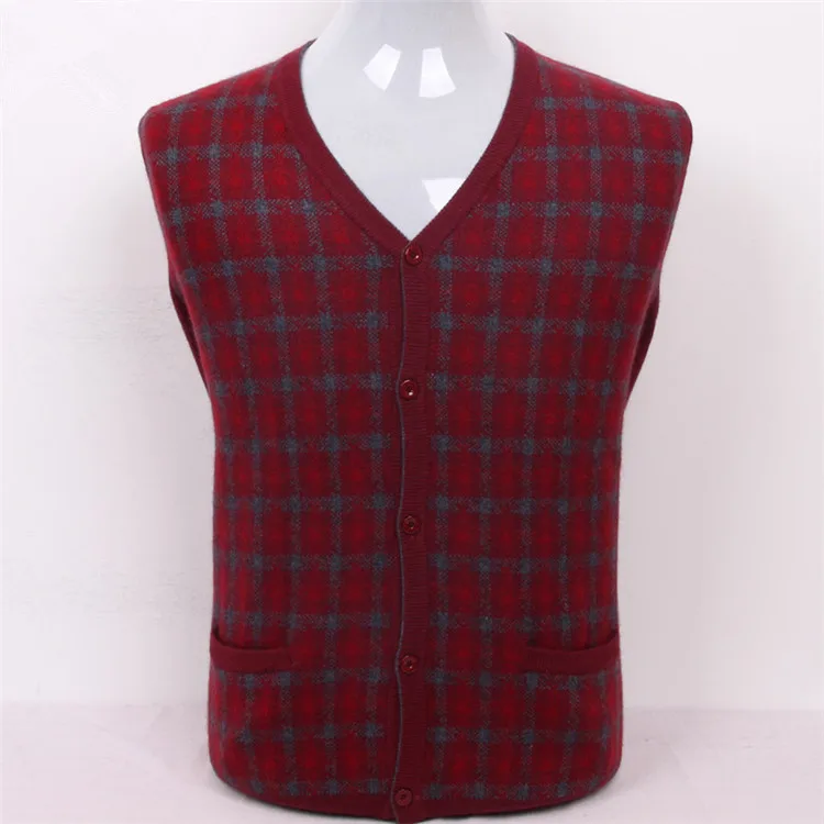 

pure goat cashmere dark plaid knit men fashion v-neck cardigan sweater black 3color S/3XL