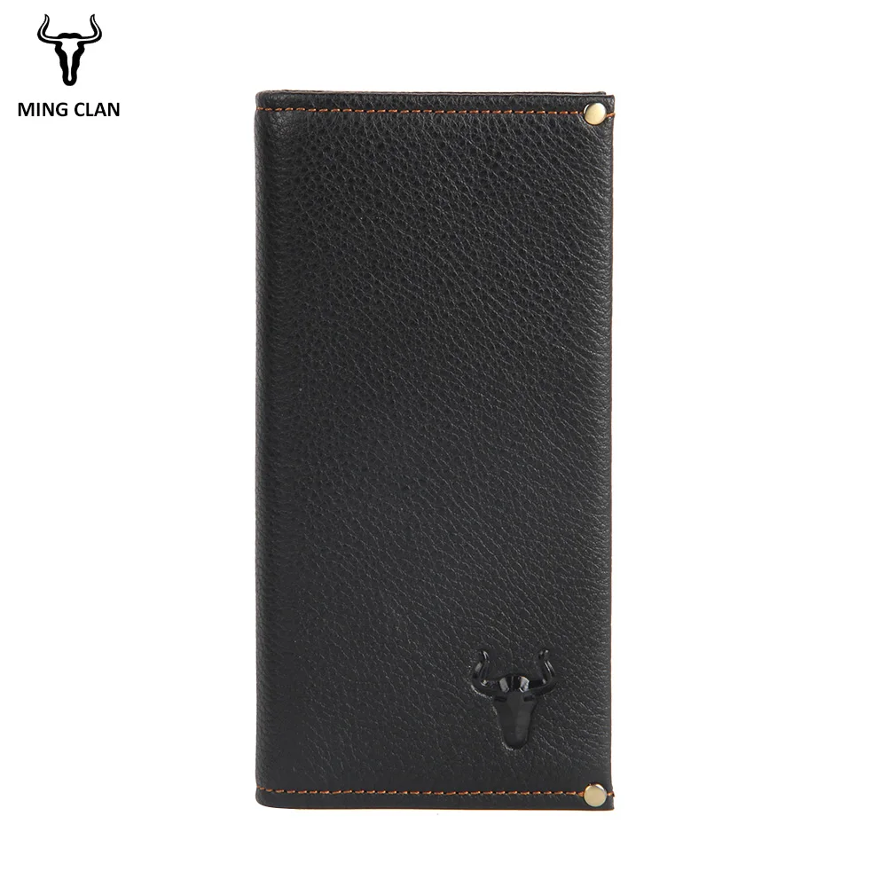 Mingclam Men Women Wallet Genuine Leather Long Clutch Wallet Bifold Purse Slim Fashion Male Wallets Carteira Card Holder Bag