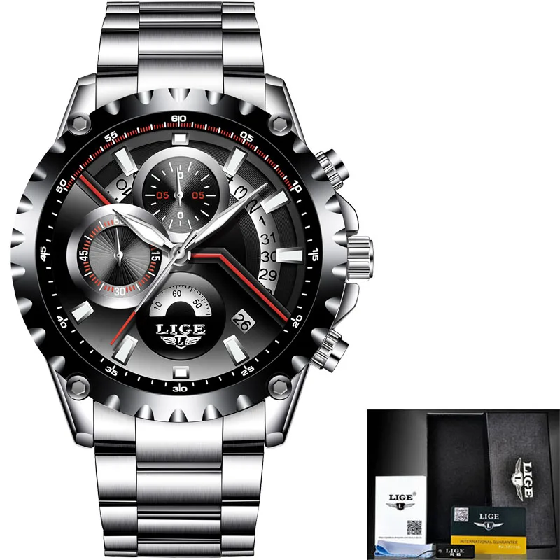 S Black Lige мужские часы Модные Спортивные кварцевые мужские часы, наручные часы лучший бренд класса люкс Полный Сталь деловые водонепроницаемые часы Relogio Masculino - Цвет: S Black