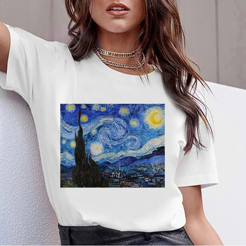 20 Футболка Grunge Aesthtic Van Gogh футболка с художественной росписью Женская забавная футболка с коротким рукавом Harajuku Ullzang Футболка Топ Футболки женские - Цвет: 20