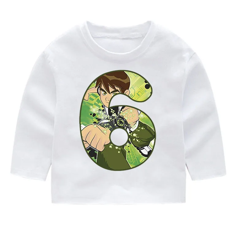 P244-6 Ben 10/Детские Модные хлопковые футболки с длинными рукавами для дня рождения с цифрами детские топы с длинными рукавами, кофта с капюшоном для маленьких девочек - Цвет: P244-6