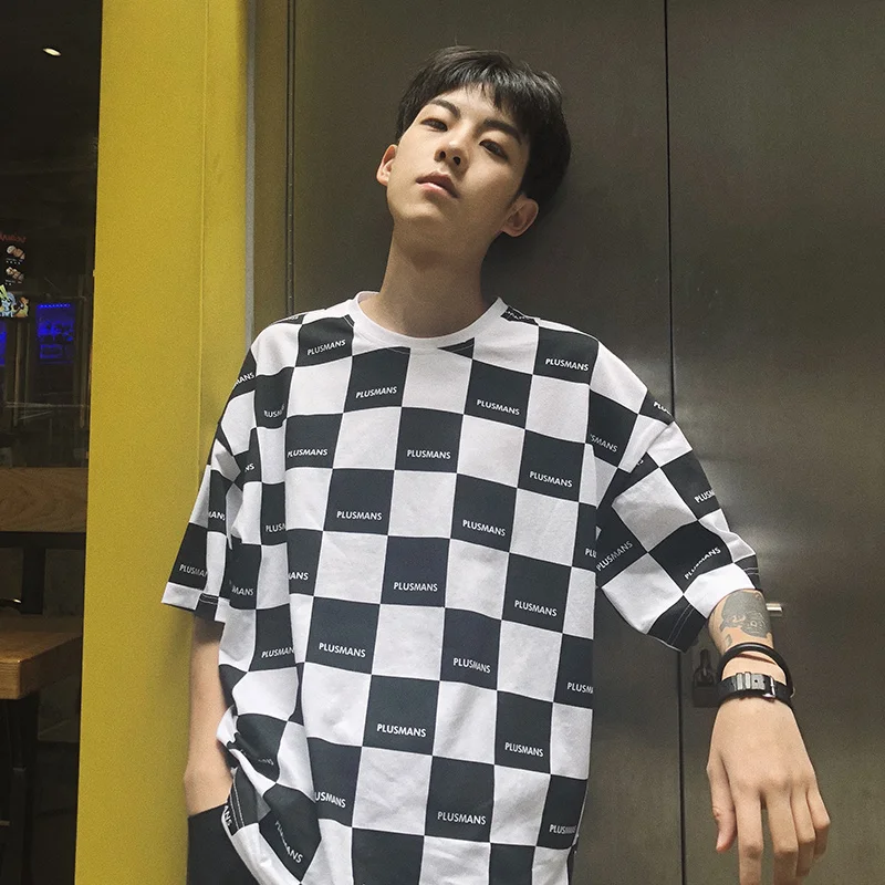 Новинка 2019 Корейская футболка в стиле ольччан Харадзюку модная черно белая