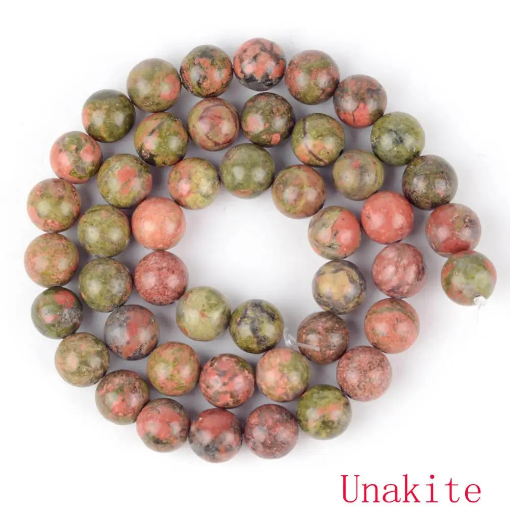 Unakite Натуральные круглые бусины, черные, сумасшедшие Агаты, лабрадорит, бирюза, содалит, камни, бусины для изготовления ювелирных изделий - Цвет: Unakite